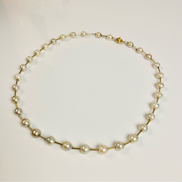 Vintage 14K Yellow Gold Pearl Bead Strand Necklace - Picture 4 of 12